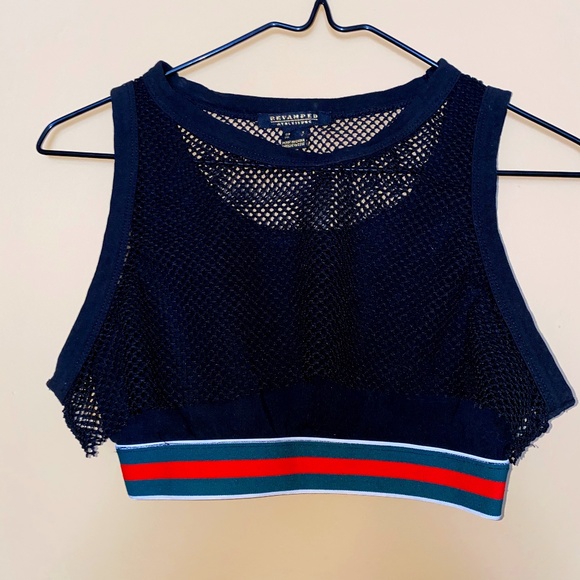 Black Mesh Overlay Crop Top - Picture 1 of 3
